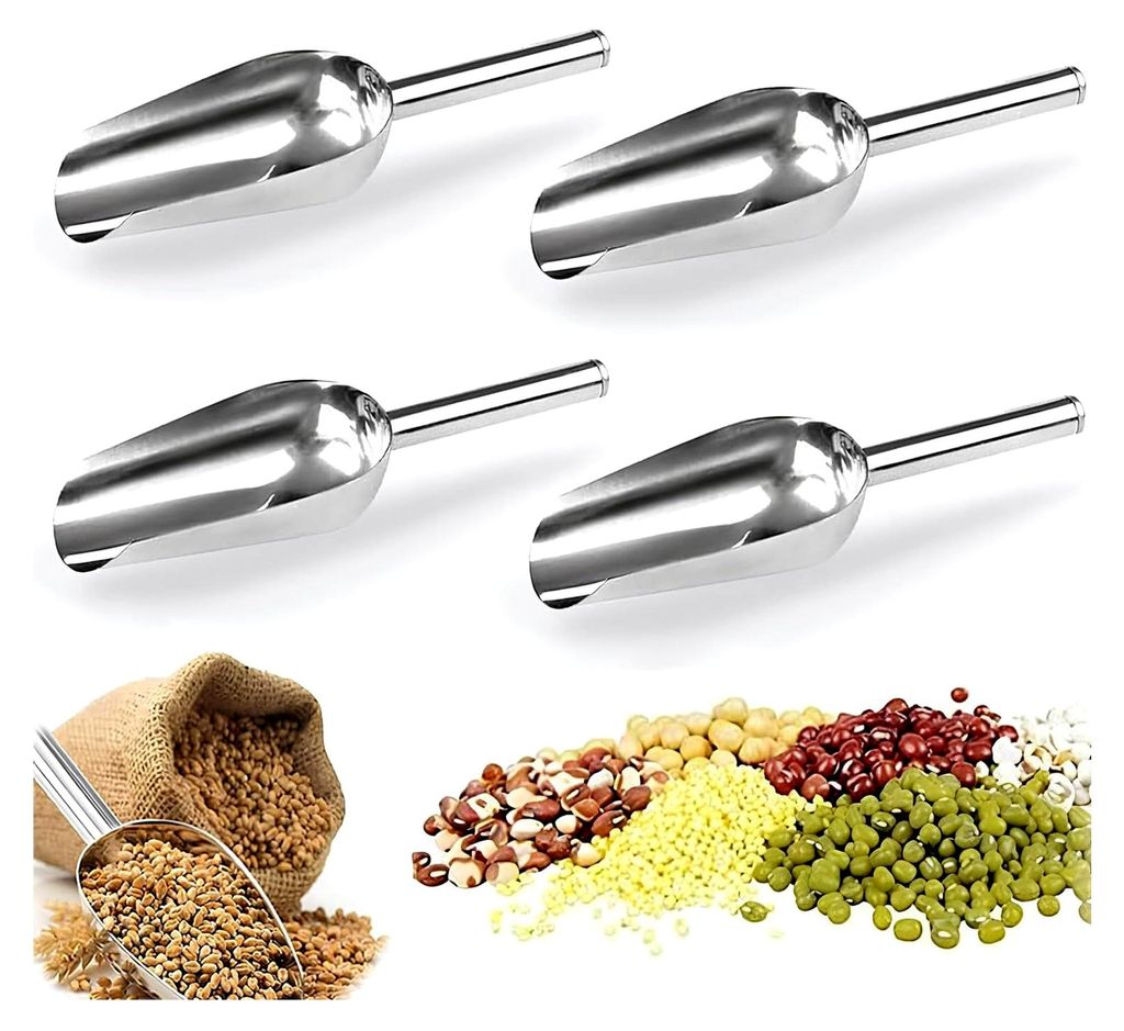 4 Stück Edelstahl-Schaufeln, vielseitige Schaufeln für Küche, Bar, Garten und Supermarkt, geeignet für Mehl, Eiswürfel, Lebensmittel, Kandiszu...