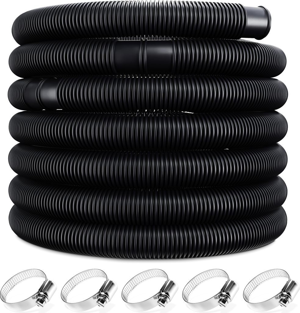 MONZANA Poolschlauch 14m Ø 32mm flexibel mit Muffen 5x Schlauchschellen UV Chlor resistent Schwimmbadschlauch Pumpenschlauch Wasserschlauch Schwarz