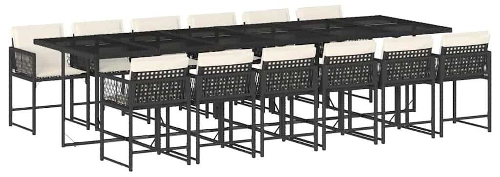 vidaXL 13-tlg. Garten-Essgruppe mit Kissen Schwarz Poly Rattan