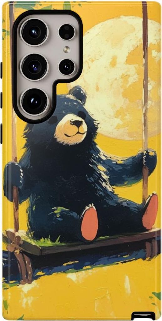 Schwarzer Bär auf Baumschaukel im Mondschein – Hülle Kompatibel mit Samsung Galaxy S24 Ultra