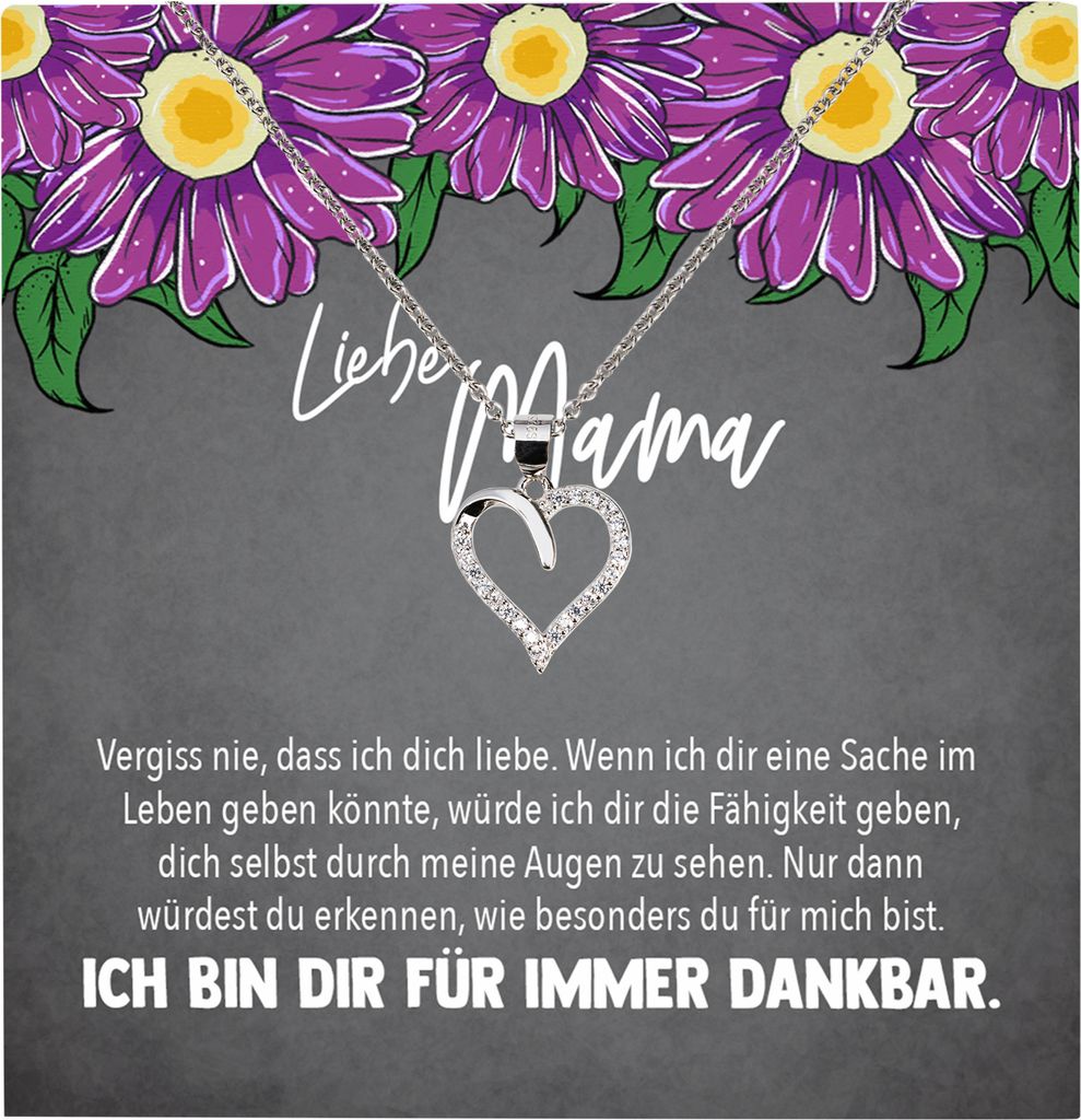22Feels Echt Silber Halskette - Liebe Mama Geschenk Geburtstag Muttertag Mutter Schmuck Set für Frauen - Herz Anhänger, Karte