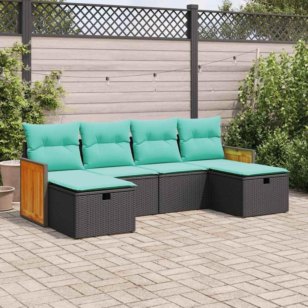 "Schlussverkauf" 6-tlg. Garten-Sofagarnitur UV-beständig - Loungegruppe mit Kissen - Schwarz Poly Rattan C11993