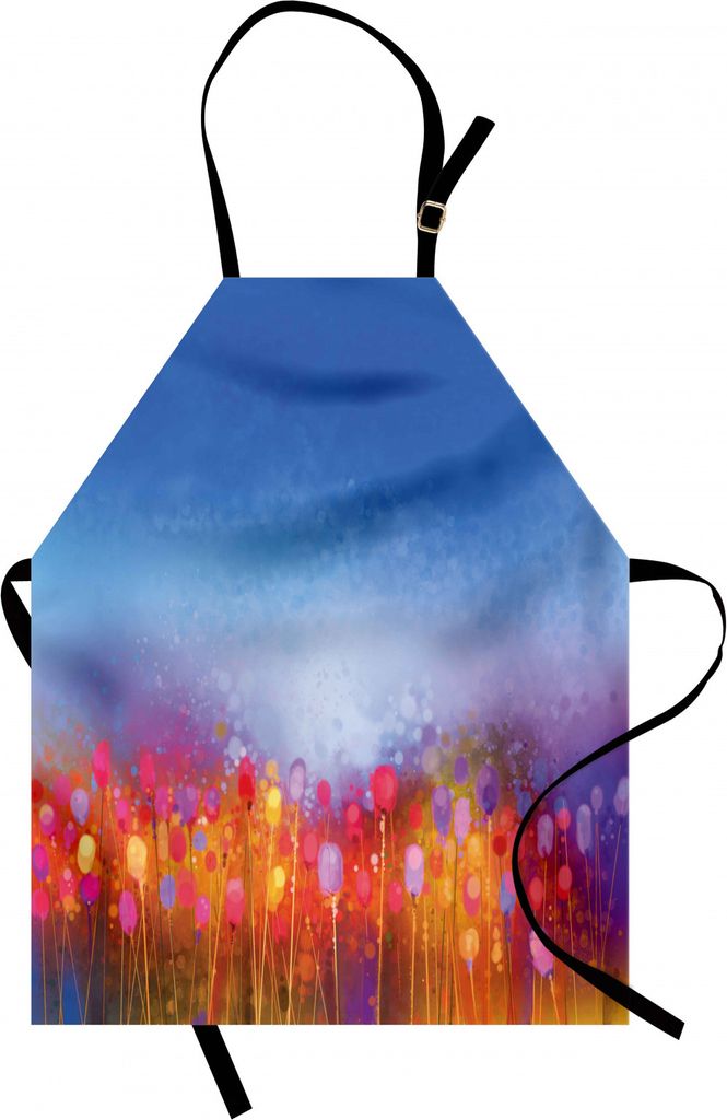 ABAKUHAUS Blume Kochschürze, Abstrakter Tulip Garden unter blauem Himmel in den mittelalterlichen Osmane-Orient-Kultur-Symbolen, Farbfest Höhenve...