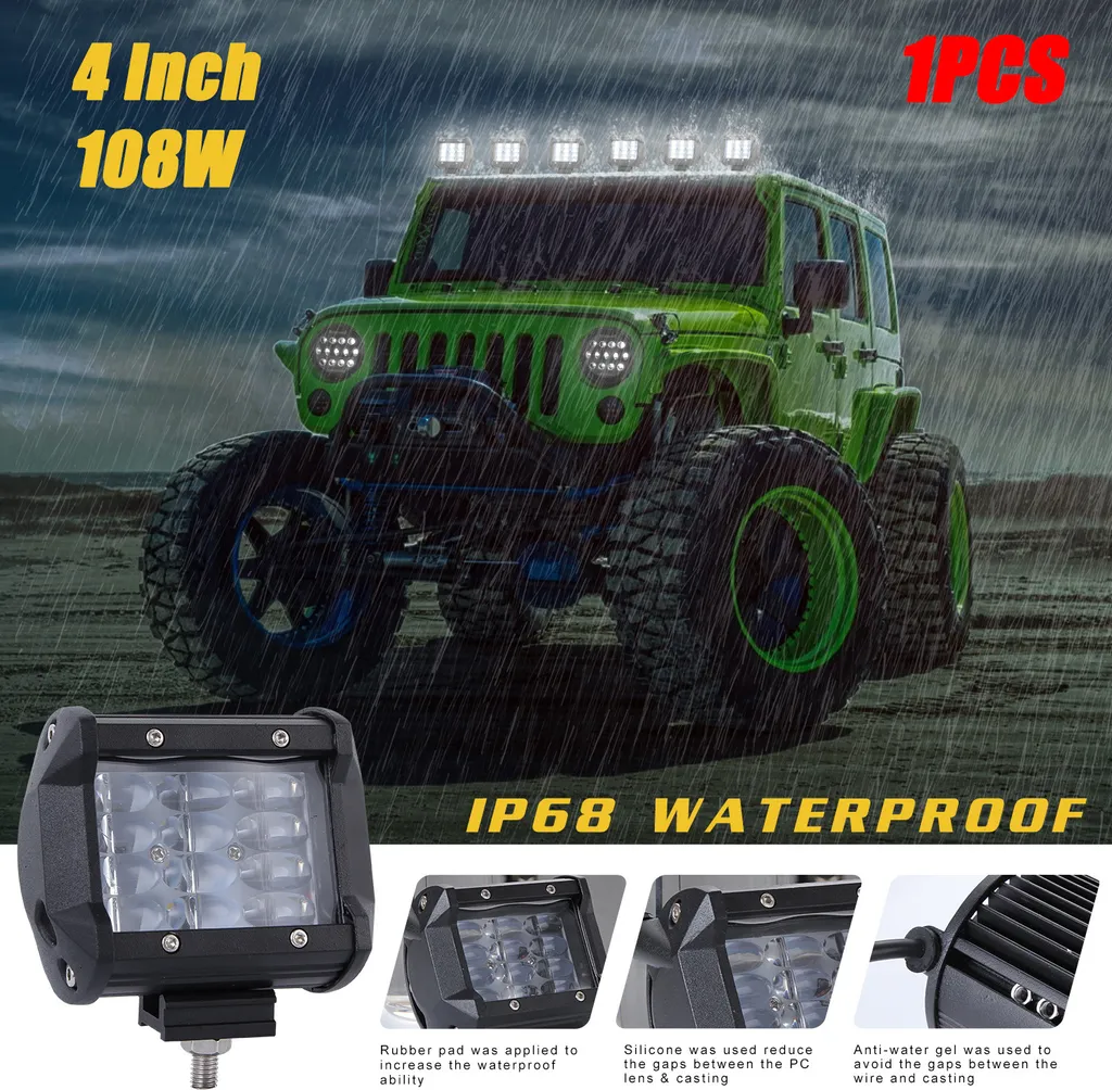 Barra LED 108W 4 File 6000K Bianca per Camion e Fuoristrada 4x4 Offroad