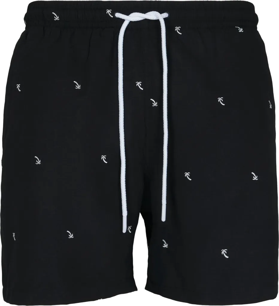 Short de bain noir brodé palmier en tissu séchage rapide Urban Classics