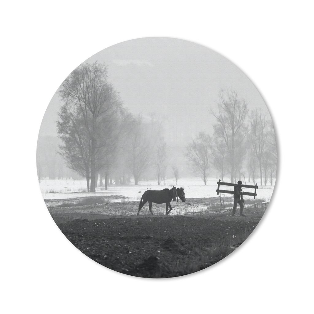 MuchoWow Mauspad Mousepad Pferd - Bauernhof - Schnee 50x50 cm - Mousepads - Maus Mat - Pad - Mausunterlage - Vinyl