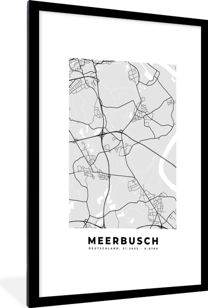 MuchoWow Gerahmtes Poster Stadtplan der Stadt - Meerbusch - Deutschland - Karte 60x90 cm - Poster mit Schwarzem Bilderrahmen Wandposter Rahmen Fo...