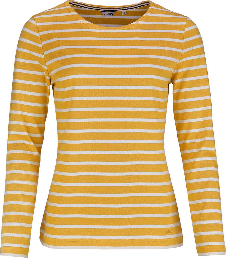 modAS Damen Shirt Streifenshirt 1/1-Arm - Ringelshirt Langarmshirt Damen Gestreift - Longsleeve Shirt mit Streifen aus Baumwolle in Safran-Weiß Gr...