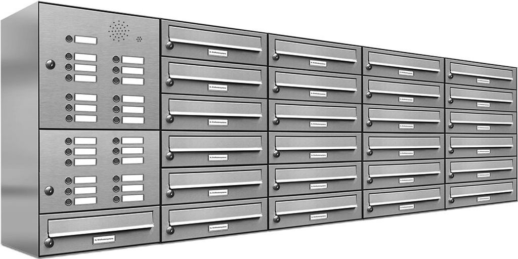 25er V2A Edelstahl Briefkastenanlage für Aufputz - Wandmontage Klingel