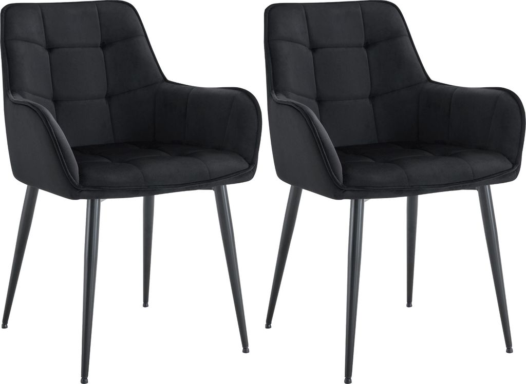 CLP 2er Set Esszimmerstuhl Ferndale, Sessel mit gepolstertem Samtbezug Farbe:schwarz