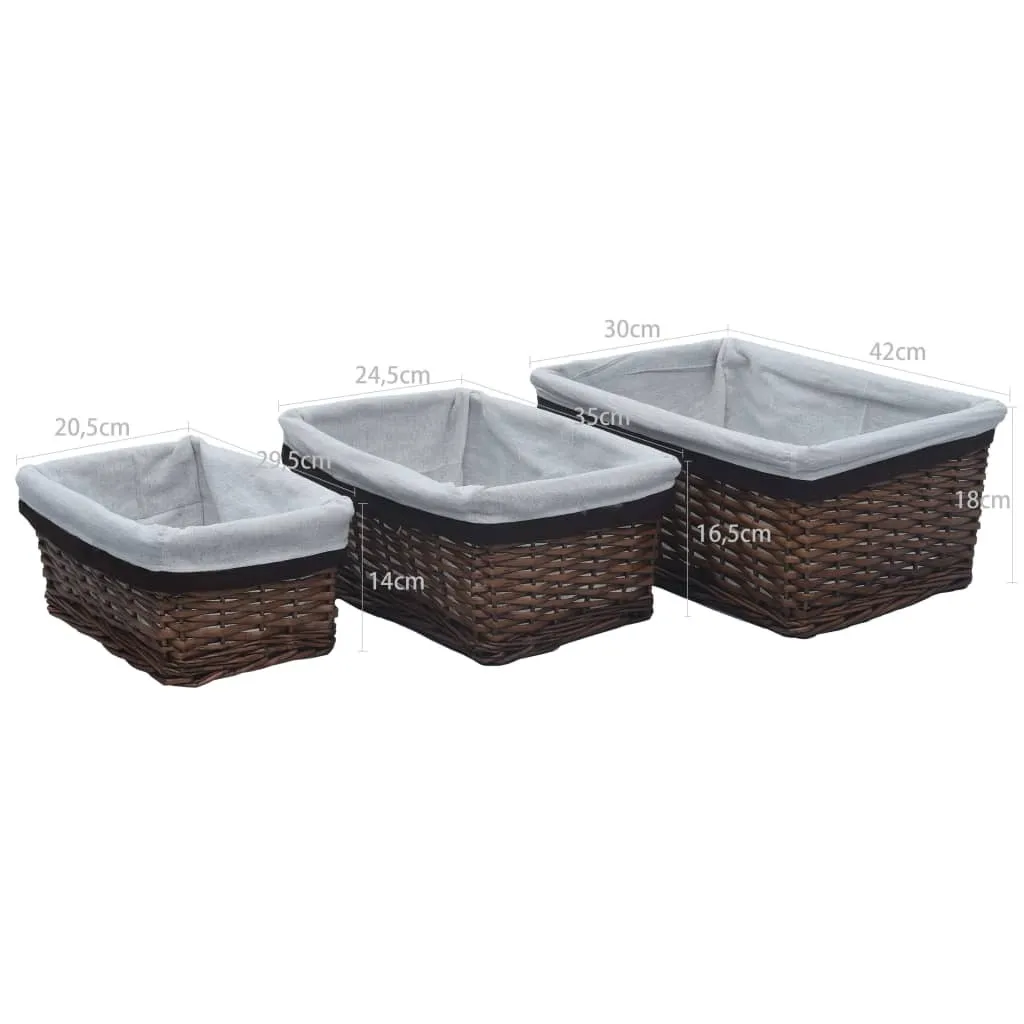Set di cesti semplici da 3 pezzi nidificabili in vimini marrone - cassette da giardino DE4697417 1parto