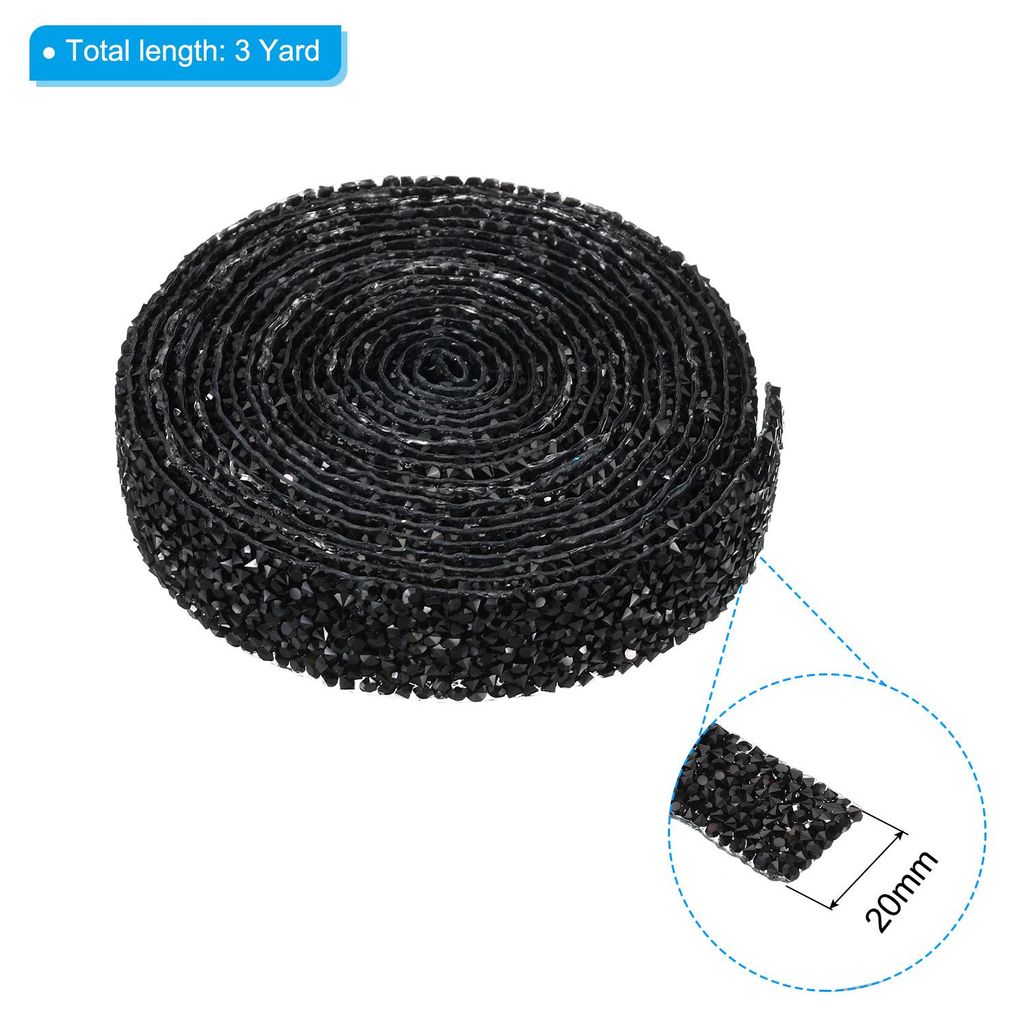 3 Yards Harz Strassband, 20mm Kristall Strassstreifen mit Hei?kleber fš¹r Kleidung DIY Basteln, Schwarz