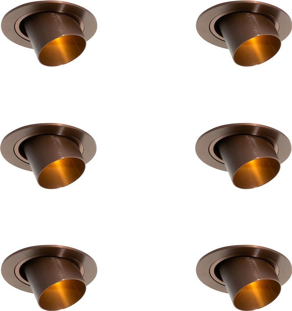 QAZQA - Modern Set mit 6 Einbaustrahlern Dunkelbronze GU10 35mm Rund Kippbar - Installa I Wohnzimmer I Schlafzimmer - Aluminium Rund - LED geeignet...