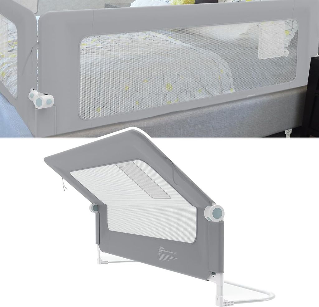 TRMLBE Rausfallschutz Bett Rail 180cm Bettgitter Baby mit Aufbewahrungstaschen, Bettschutzgitter Höhenverstellbar Klappbar Kinderbettgitter für K...