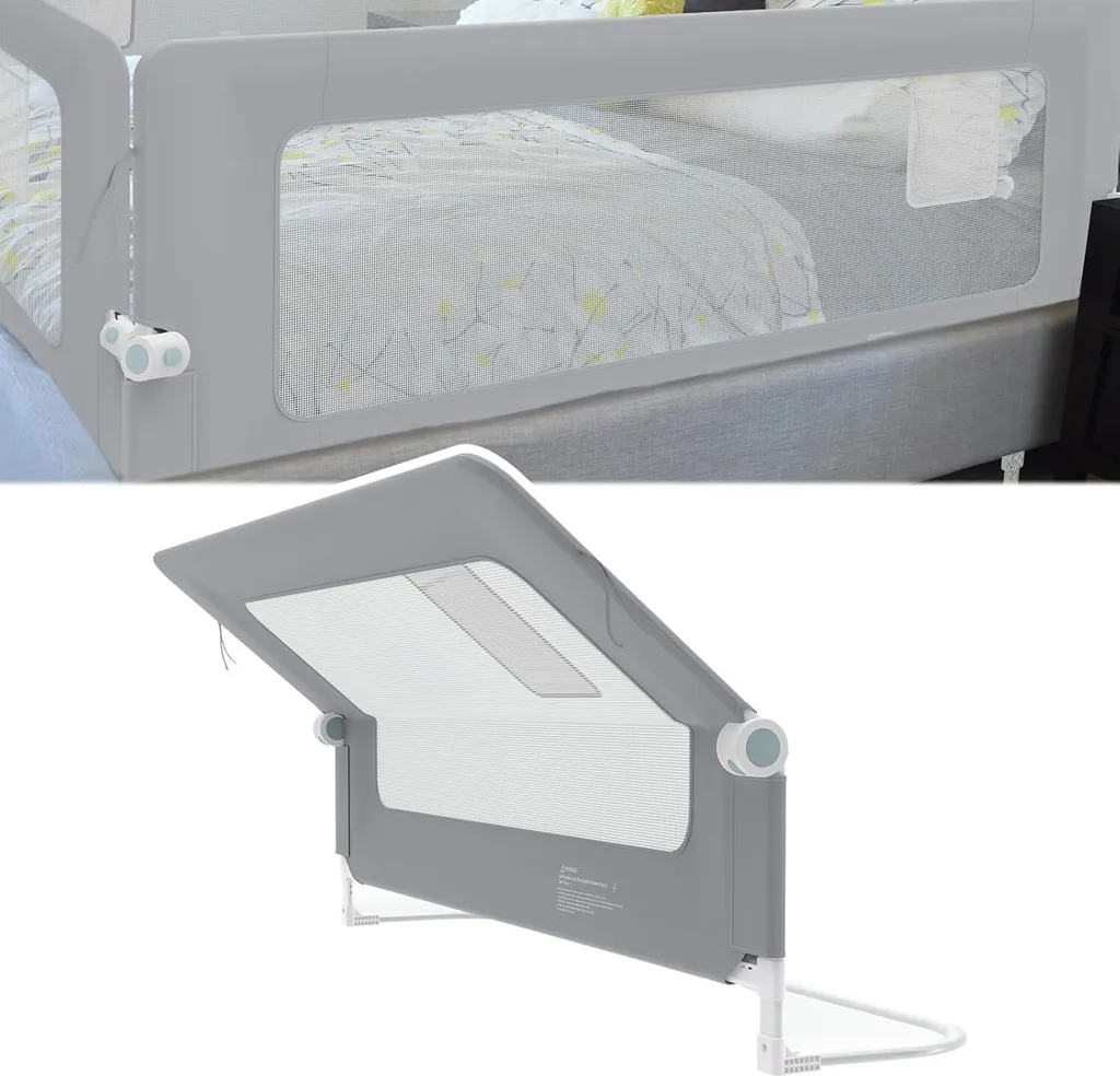 Barrière de Lit Enfant 150cm Grise - Rail de Protection pour Lit Bébé