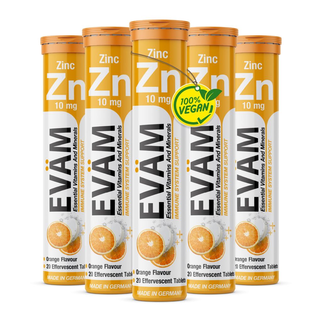 EVÄM Zink Brausetabletten Geschmack Orange 5x 20 Stück Zink Produktbild 
