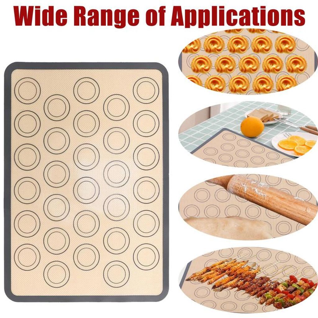 Antihaft Silikon Backmatte 42×29,5cm 2er Set Glasfaser Backunterlage Wiederverwendbar für Ofen Backen Dessert Macarons Pizza Kekse
