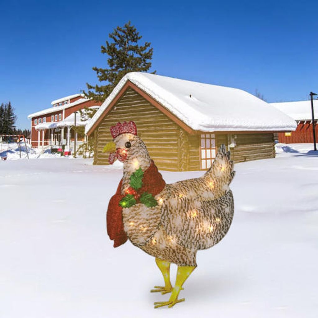 Licht Leuchtendes Huhn mit Schal Feiertagsdekoration LED-Weihnachtsdekoration 