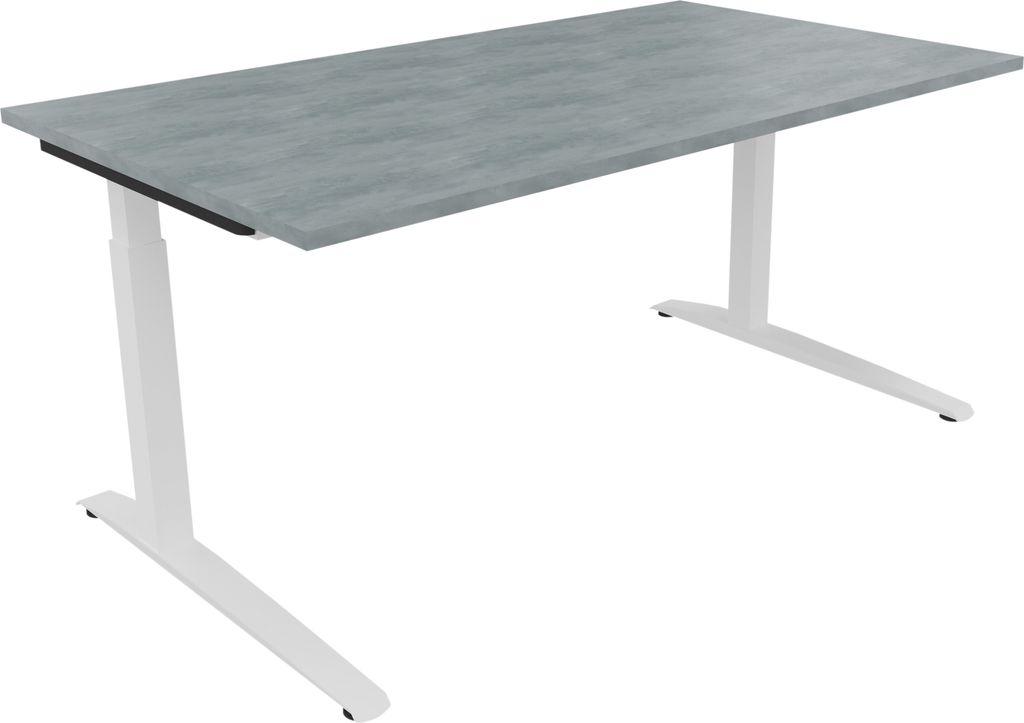 Schreibtisch Kufe Einzels. Quadrat B1600xT900xH650-850 ws/Beton hell