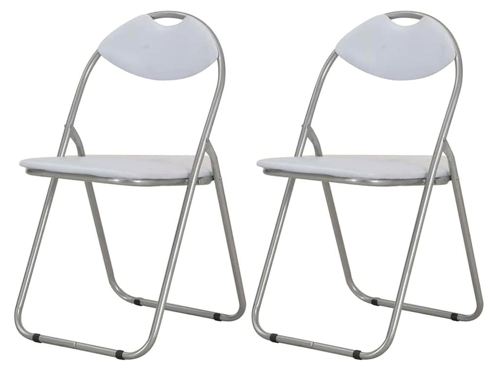 2er Set Klappstuhl für Esszimmer, Küche, Flur und Büro, Weiß, Kunstleder