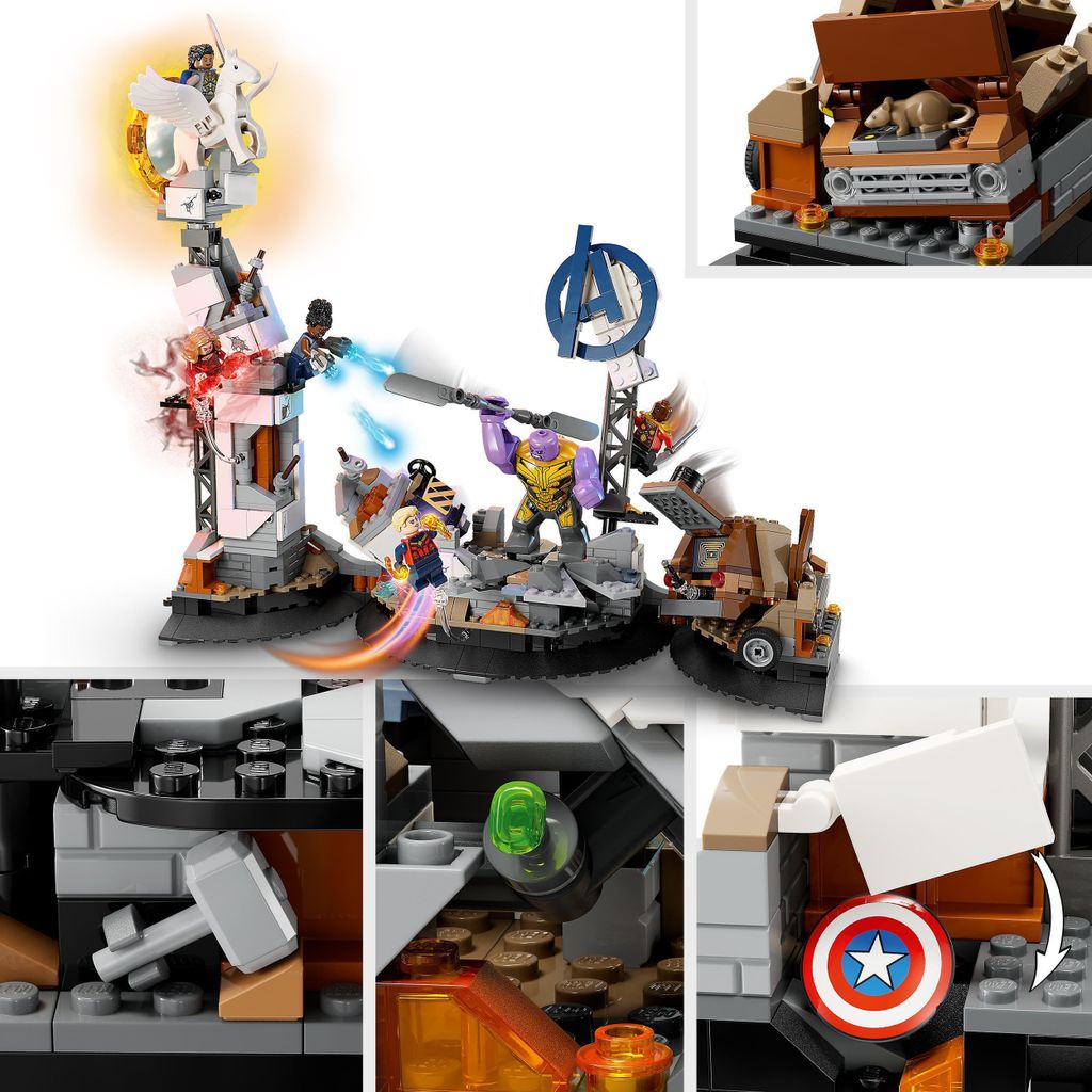 LEGO 76266 Marvel Endgame Letztes Kraftemessen Set Baue die Avengers Infinity Saga Filmszene mit Captain Marvel Valkyrie Okoye Shuri und Wanda