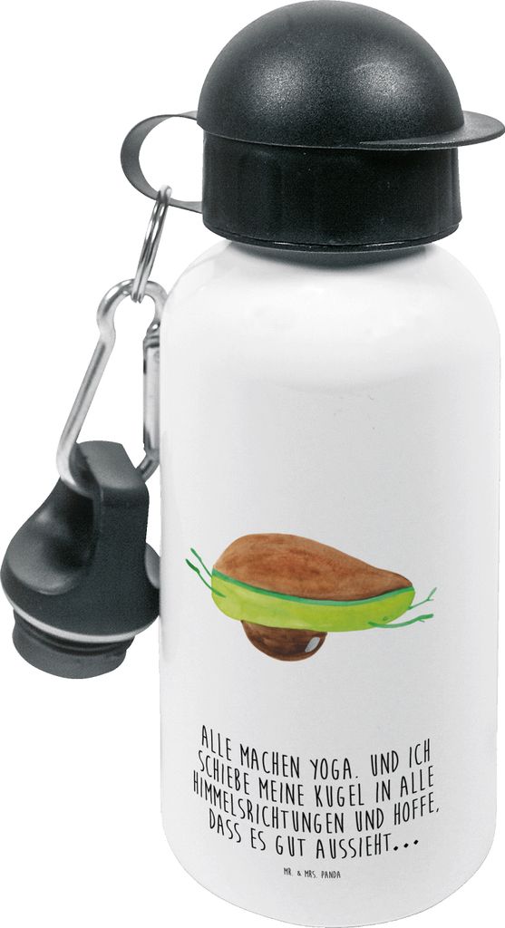 Mr. & Mrs. Panda Trinkbehälter Avocado Yoga - Weiß - Geschenk, Kindergarten Trinkflasche, Unsportlich, Kinder, Bauch, Wasserflasche, für den, Sp...