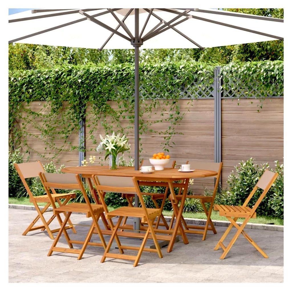 Klappstühle für den Garten, 6 Stück in Taupe aus Stoff und Massivholz