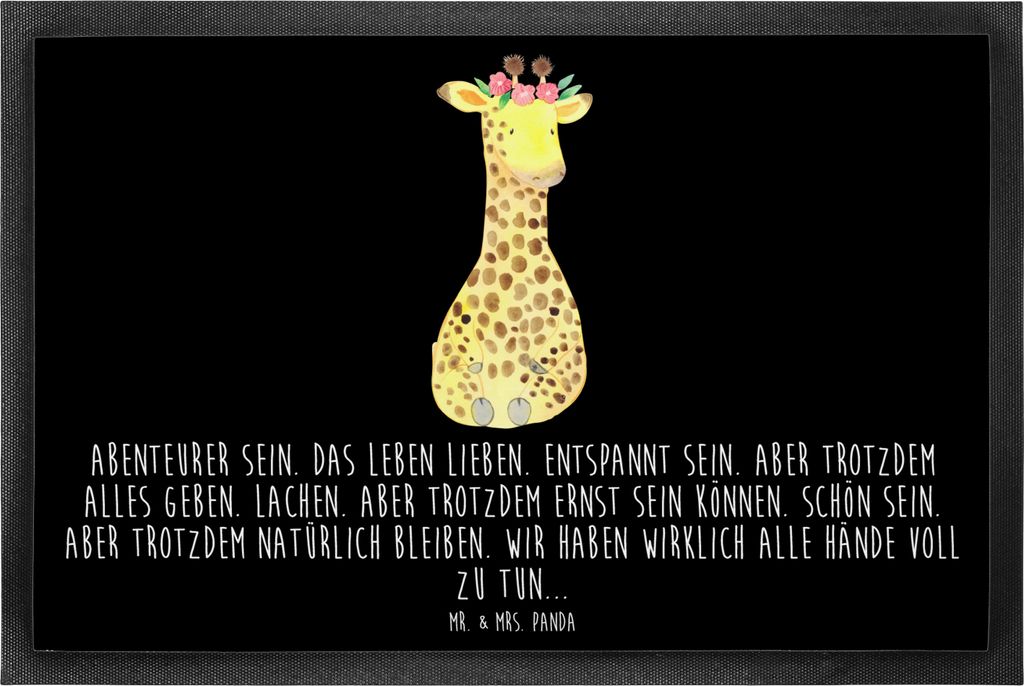 Mr. & Mrs. Panda Schmutzfänger Giraffe Blumenkranz 60 x 90 cm - Schwarz - Geschenk, Afrika, Eingangsteppich, fußmatte, Selbstliebe, Türvorleger,...