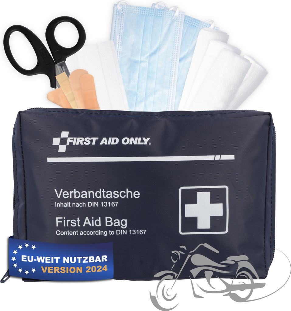 First Aid Only Motorrad Verbandtasche DIN 13167 | Kompakter Verbandskasten 28-teilig als Erste Hilfe Set für Motorrad, Fahrrad, Reise und Freizeit...