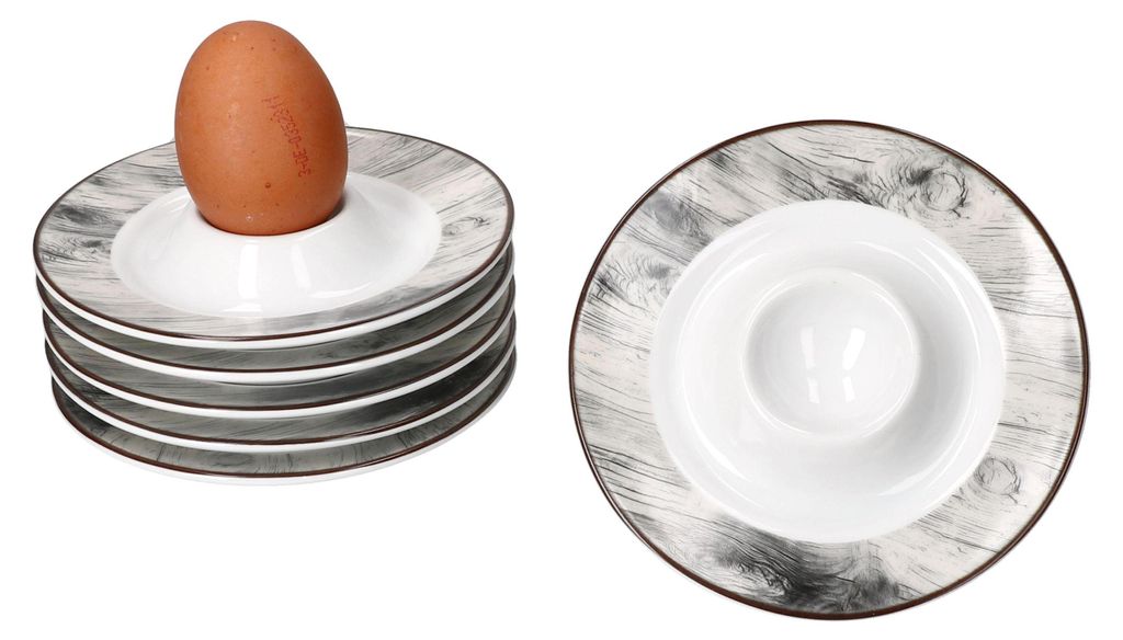 6x Alois Eierbecher mit Ablage Holz-Optik Porzellan Brunch Produktbild 