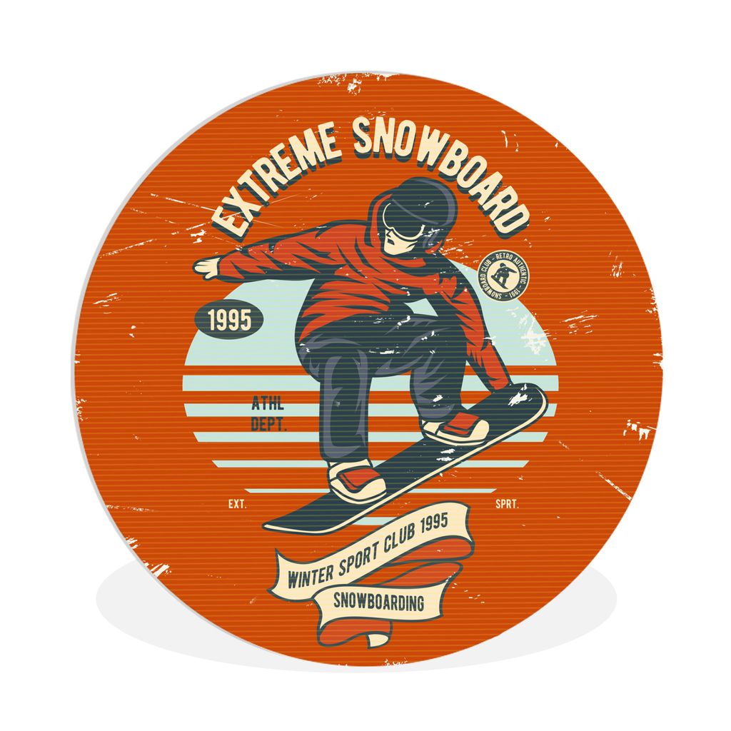 MuchoWow Rundes Wandbild - Runde Bilder Snowboard - Kleidung - Winter - Retro Ø 60 cm Kreis Wanddekoration Kunststoff - Wandkreis - Wandschmuck ...