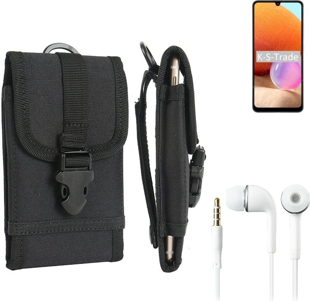 K-S-Trade Holster Schutz Hülle kompatibel mit Samsung Galaxy A32 Gürteltasche Handy Hülle Tasche outdoor Seitentasche schwarz 1x + Kopfhörer