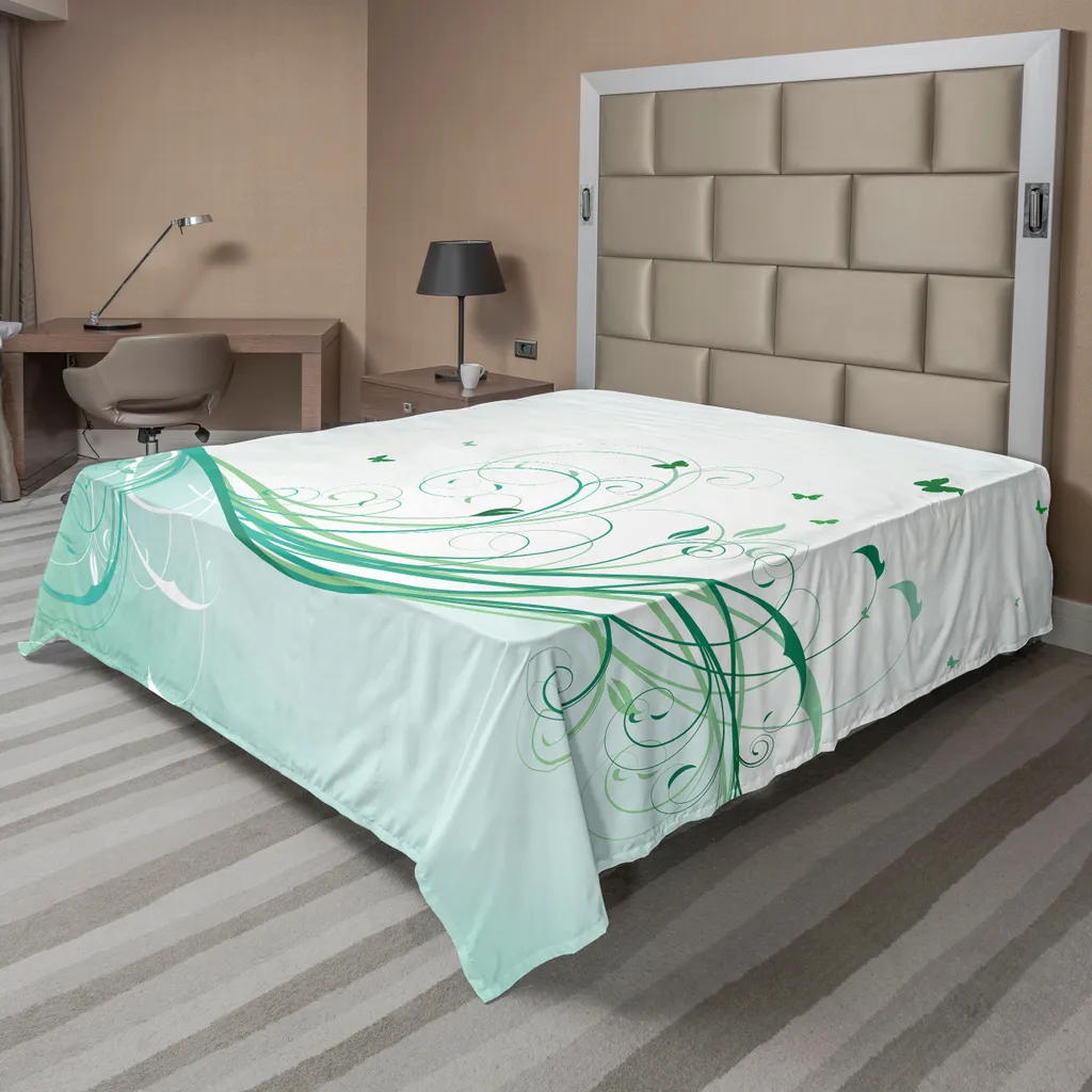 Drap plat turquoise ABAKUHAUS style victorien vagues et papillons 244x205cm