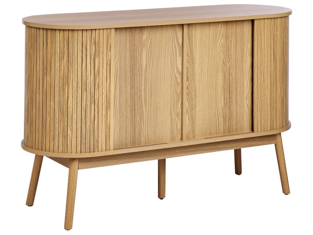 BELIANI Kommode Heller Holzfarbton aus MDF mit 6 Schubladen 2 Schiebetüren Beine aus Kiefernholz Sideboard für Schlafzimmer
