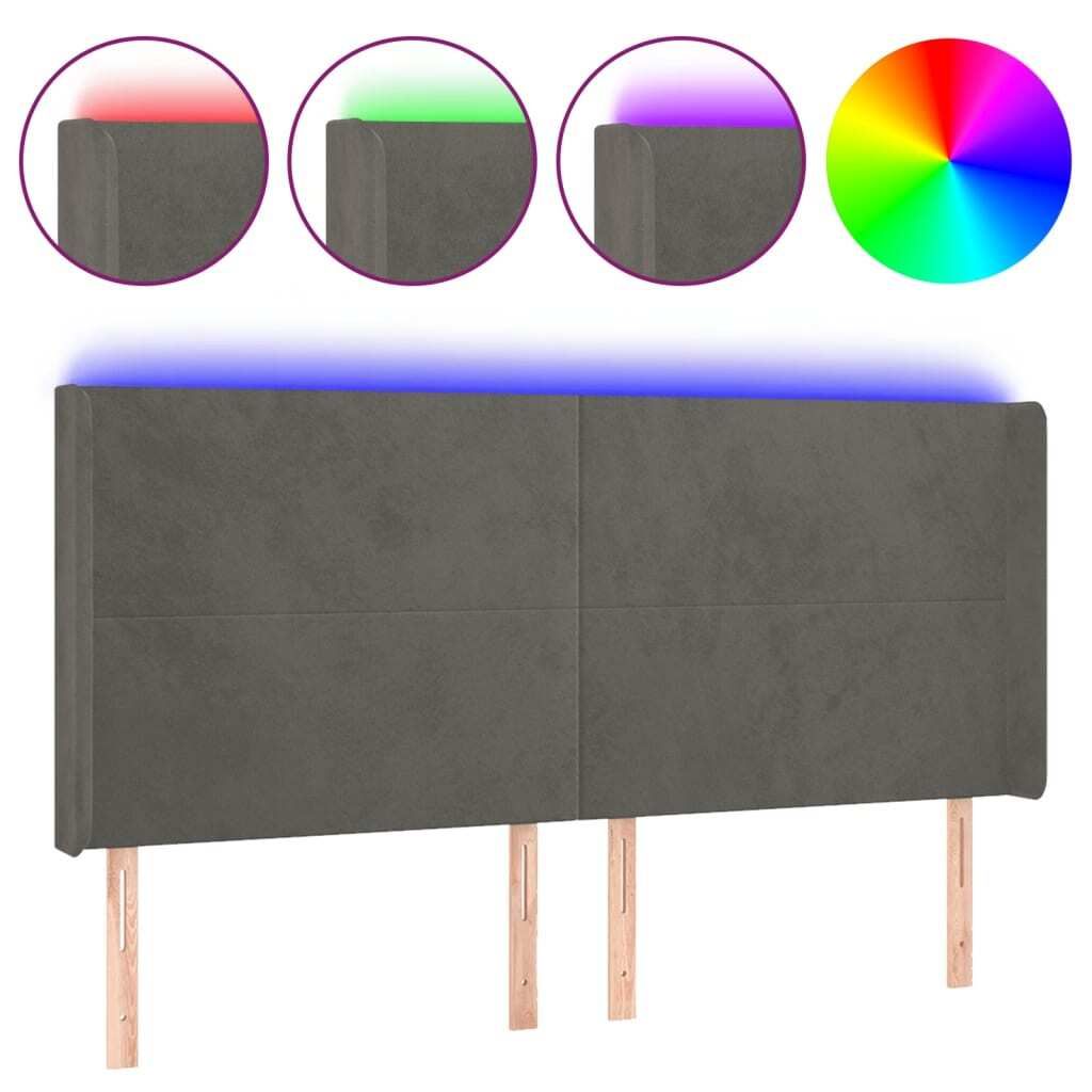 vidaXL LED Kopfteil Dunkelgrau 183x16x118/128 cm Samt