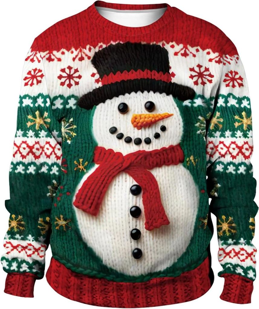 ASKSA Herren Damen Weihnachtspullover Neuheit Ugly Weihnachtspulli Pullover Rundhals Paare Langarmshirt,Gruen,M