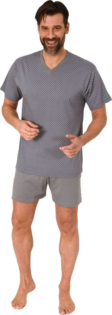 Normann Herren Schlafanzug kurz Shorty Pyjama aus 100 % Baumwolle ; grau , 52