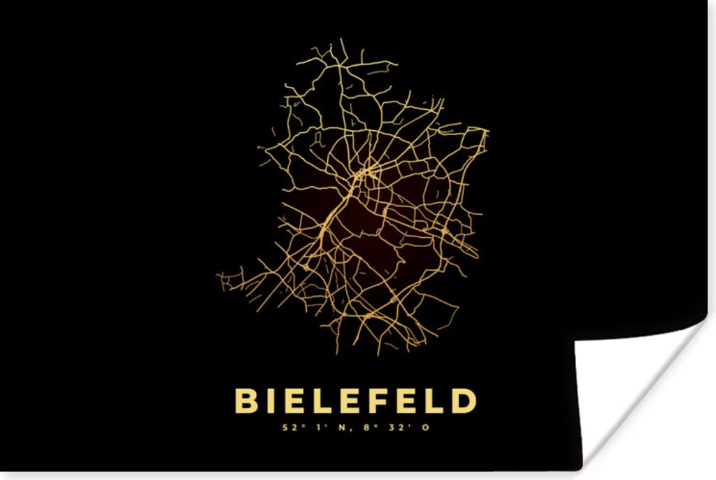 MuchoWow Poster Bielefeld - Gold - Karte - Stadtplan 60x40 cm - Schlafzimmerdekoration
