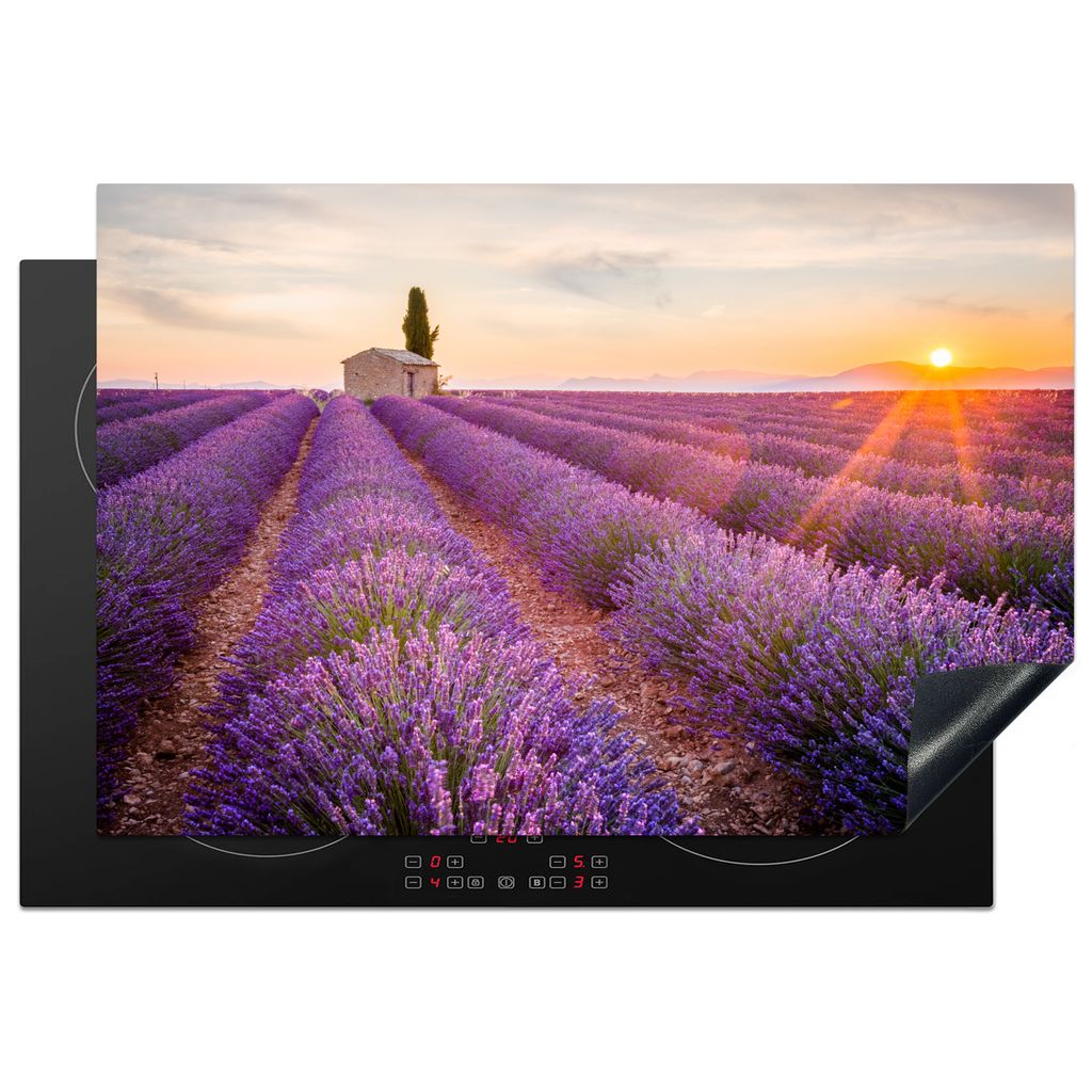 KitchenYeah Herdabdeckplatte Lavendel - Sonnenuntergang - Blumen - Lila , 78x52cm, Küche Deko, Glaskeramikkochfeld Herdabdeckung, Abdeckplatte f...