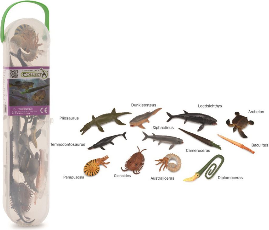Box mit 12 prähistorischen Meerestier-Minifiguren Produktbild 