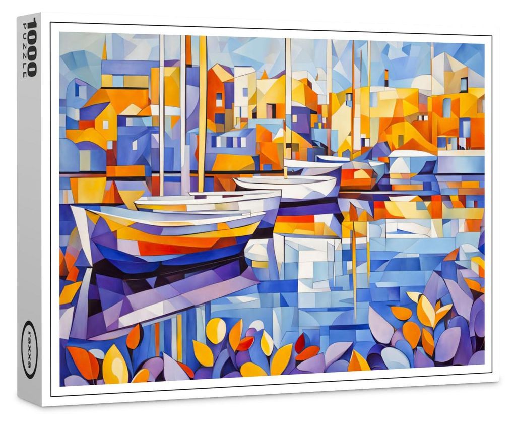 raxxa Premium-Puzzle "Cubist Marina with Boats and Reflections", 1000 Teile