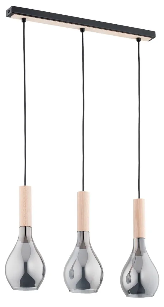 Suspension KATRIN Alfa en bois clair et métal noir, 3xE14, 85x12x62 cm