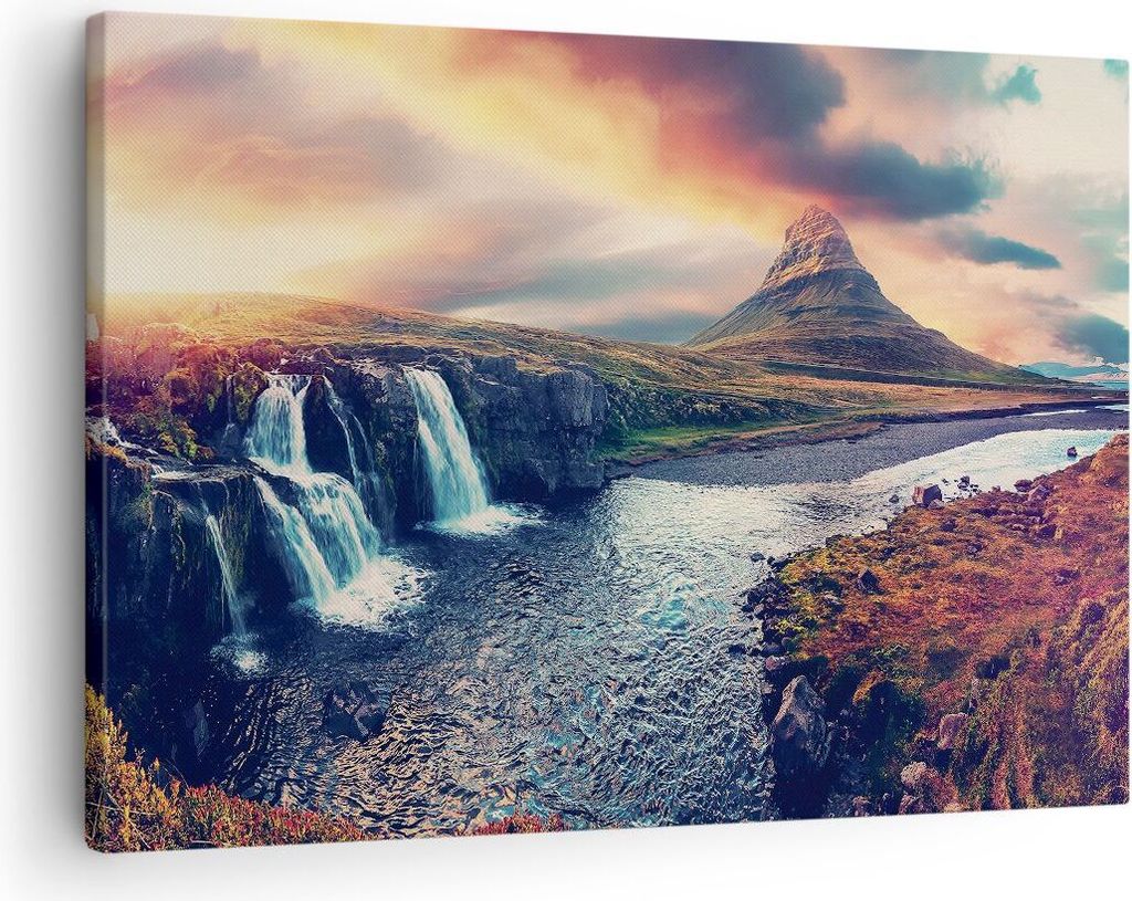 Bild auf Leinwand - Leinwandbild - Einteilig - Wasserfall Himmel Berg - 70x50cm - Wand Bild - Wanddeko - Wandbilder - Leinwanddruck - Bilder - Wand...