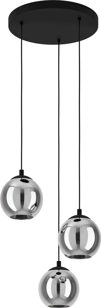 EGLO Hängelampe Ariscani, 3-flammige Cluster Pendelleuchte Esstisch, Hängeleuchte aus Metall in schwarz und Rauchglas, Esszimmerlampe, E27, Ø 42...