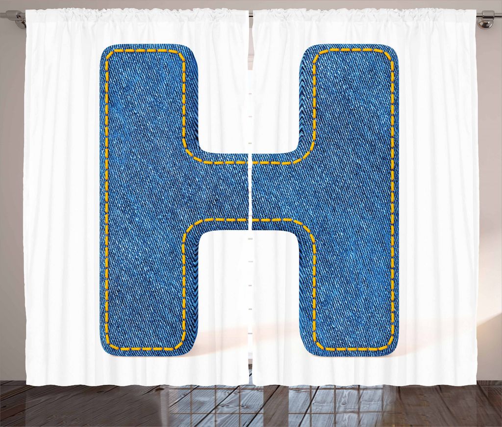 ABAKUHAUS Buchstabe H Rustikaler Gardine, Denim Schreiben, Schlafzimmer Kräuselband Vorhang mit Schlaufen und Haken, 280 x 245 cm, Blau
