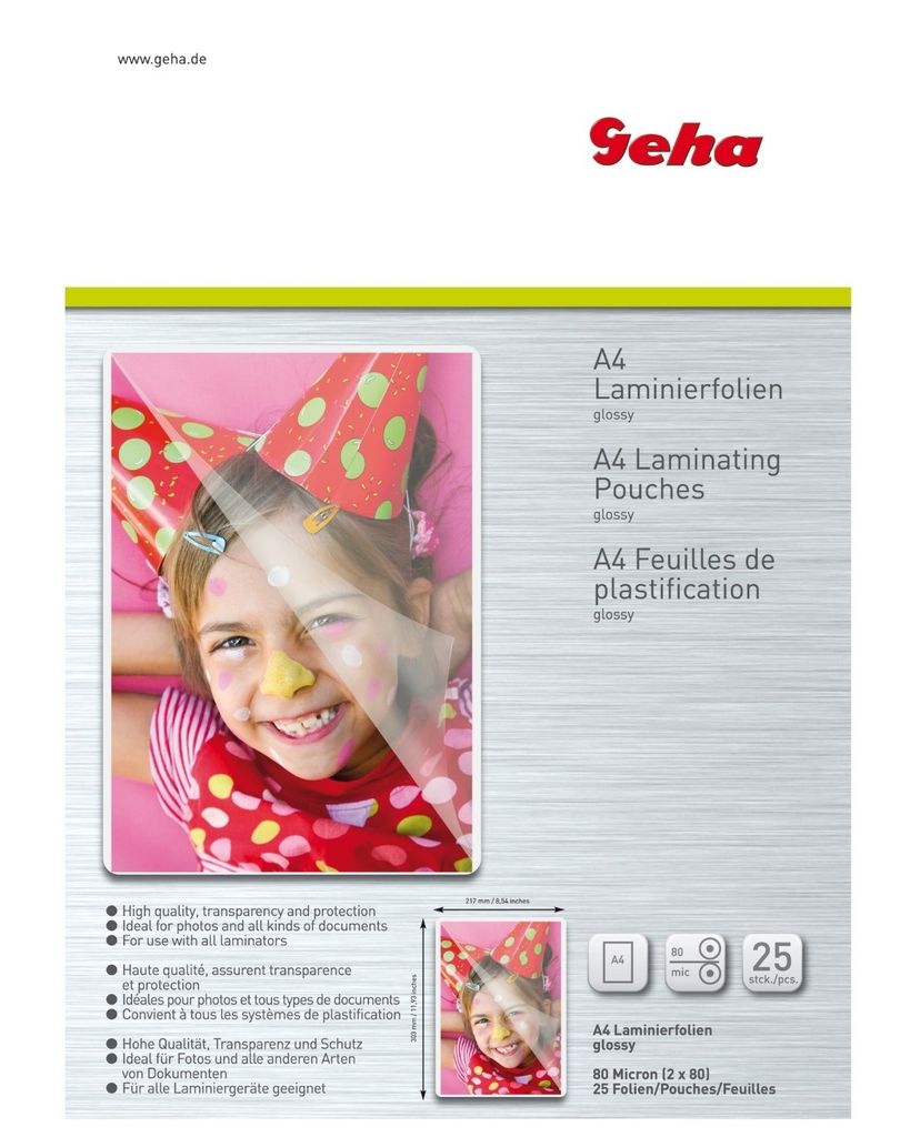 GEHA Laminierfolie A4 25er Pack 80 Mic