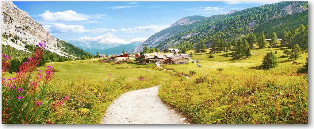 Tulup Leinwandbild - 125x50 cm - Wandkunst - Drucke auf Leinwand - Leinwanddruck - Landschaften - Grün - Alm Weide Alpen