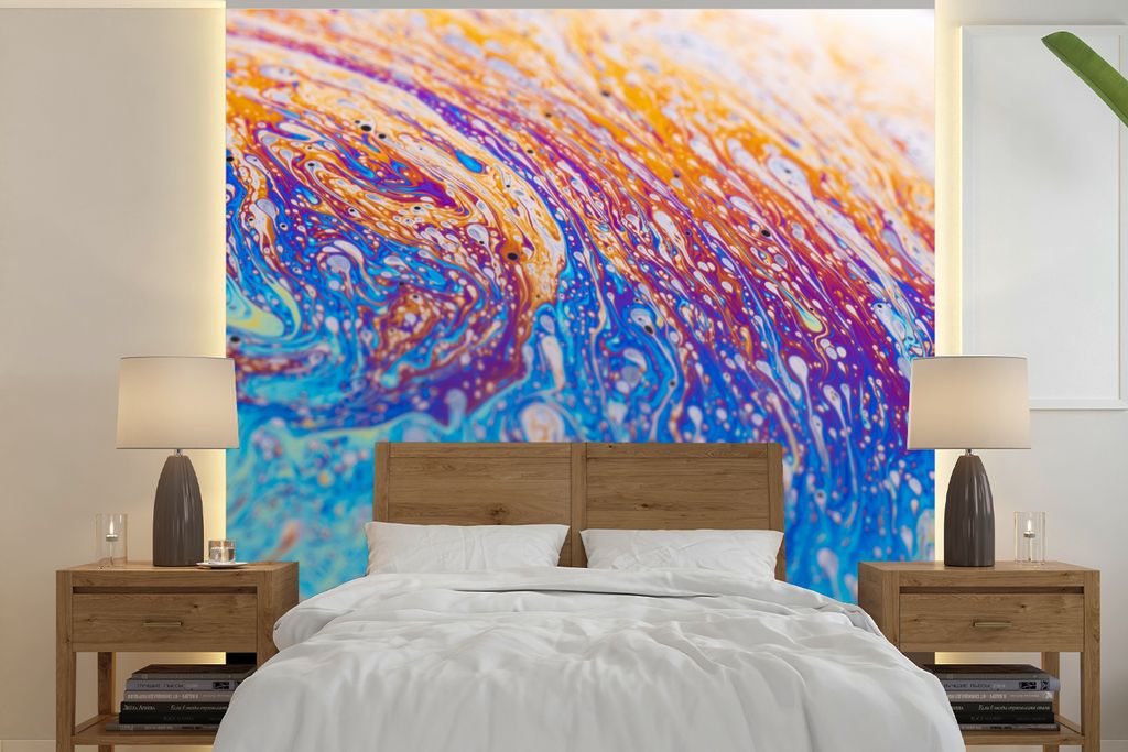 MuchoWow Fototapete für Wohnzimmer oder Schlafzimmer Wandtapete Vinyl Motivtapete Glocke in den Farben des Regenbogens - 220x220 cm - Tapeten