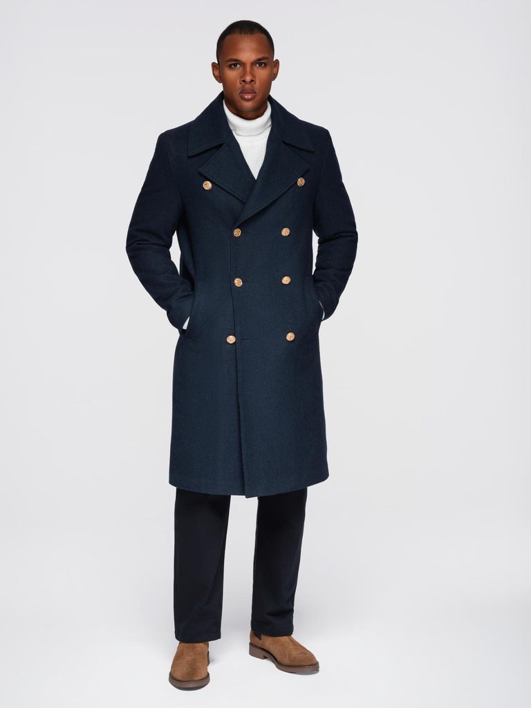 Ombre Doppelreihiger Herrenmantel mit Wolle im Marine-Stil dunkelblau L