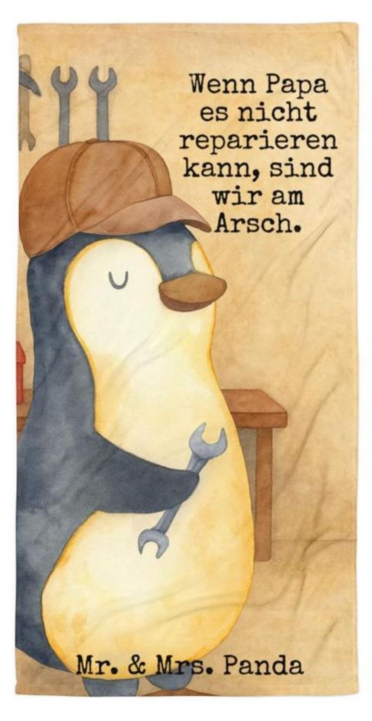 Mr. & Mrs. Panda Strandtuch Wenn Papa es nicht reparieren kann, sind wir am Arsch Design - Weiß - Geschenk, Muttertag, Großes Badehandtuch, Vater...
